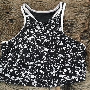 Fabletics Sports Moorea Bra Black and White Splattered-Paint Print *Size XS*